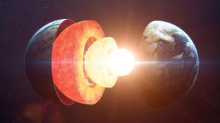 The Earth's layers arranged like a Russian nesting doll in outer space